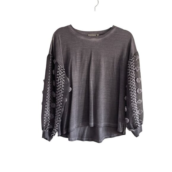 Dantelle Women S Purple Long Sheer Sleeve W/Loop Terry Hi/Low Hem Pullover Top - Picture 1 of 8